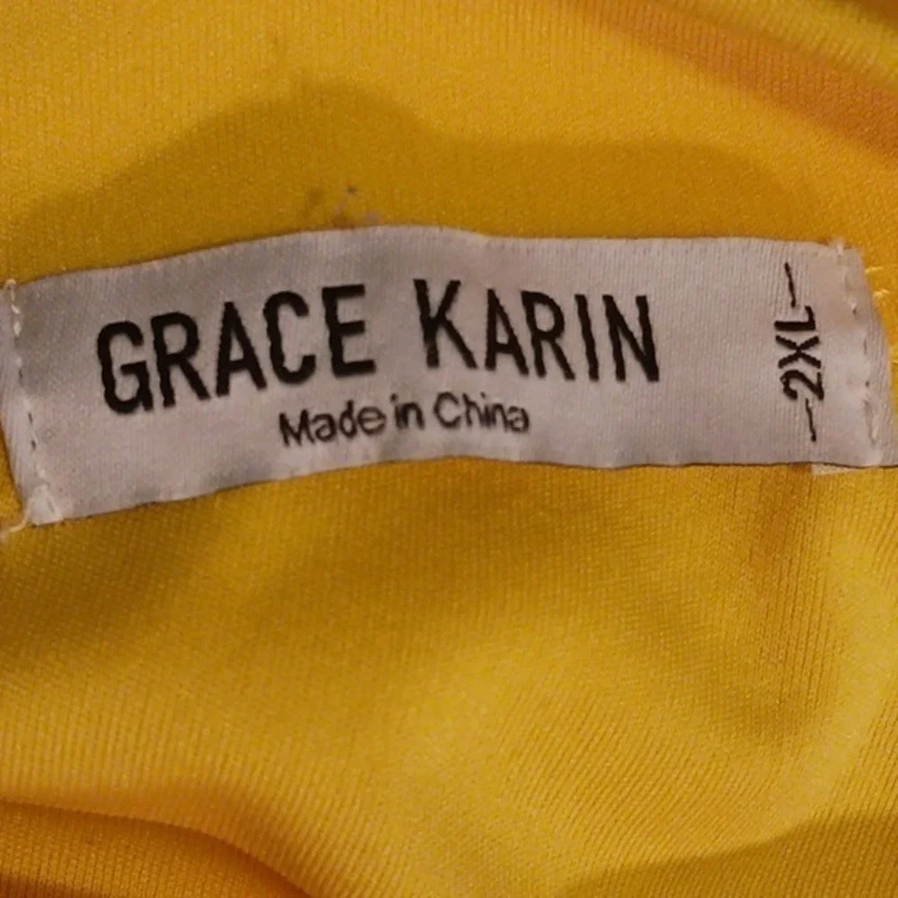 Grace Karin Maxi Dress Casual Sun Dress Short Sleeve‎ Yellow 2XL